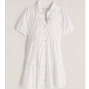 Abercrombie White Poplin Puff Sleeve Shirt Dress